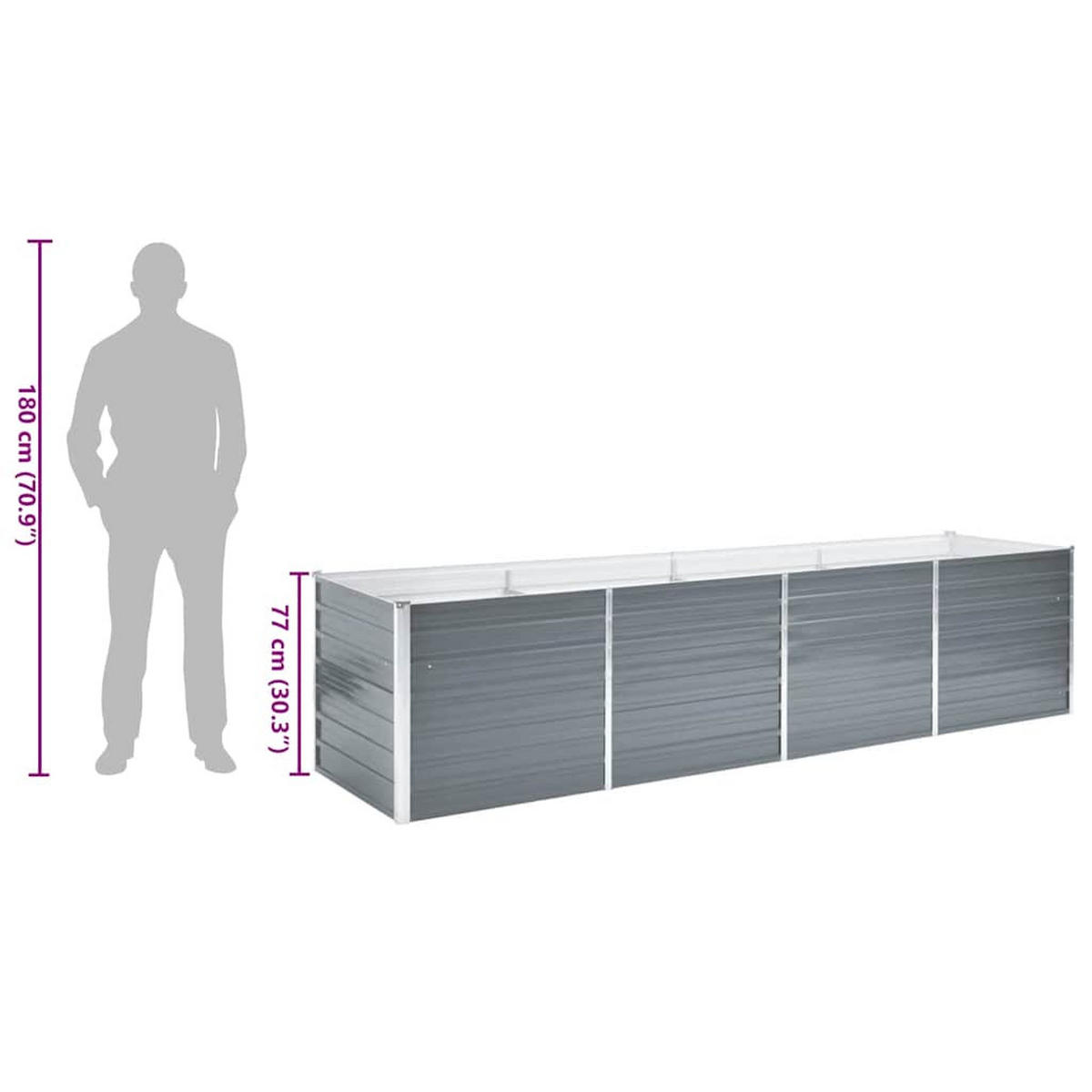 HOCHBEET 320/80/77 cm, aus Verzinkter Stahl, Grau - Grau, Metall (80/77/320cm) - vidaXL