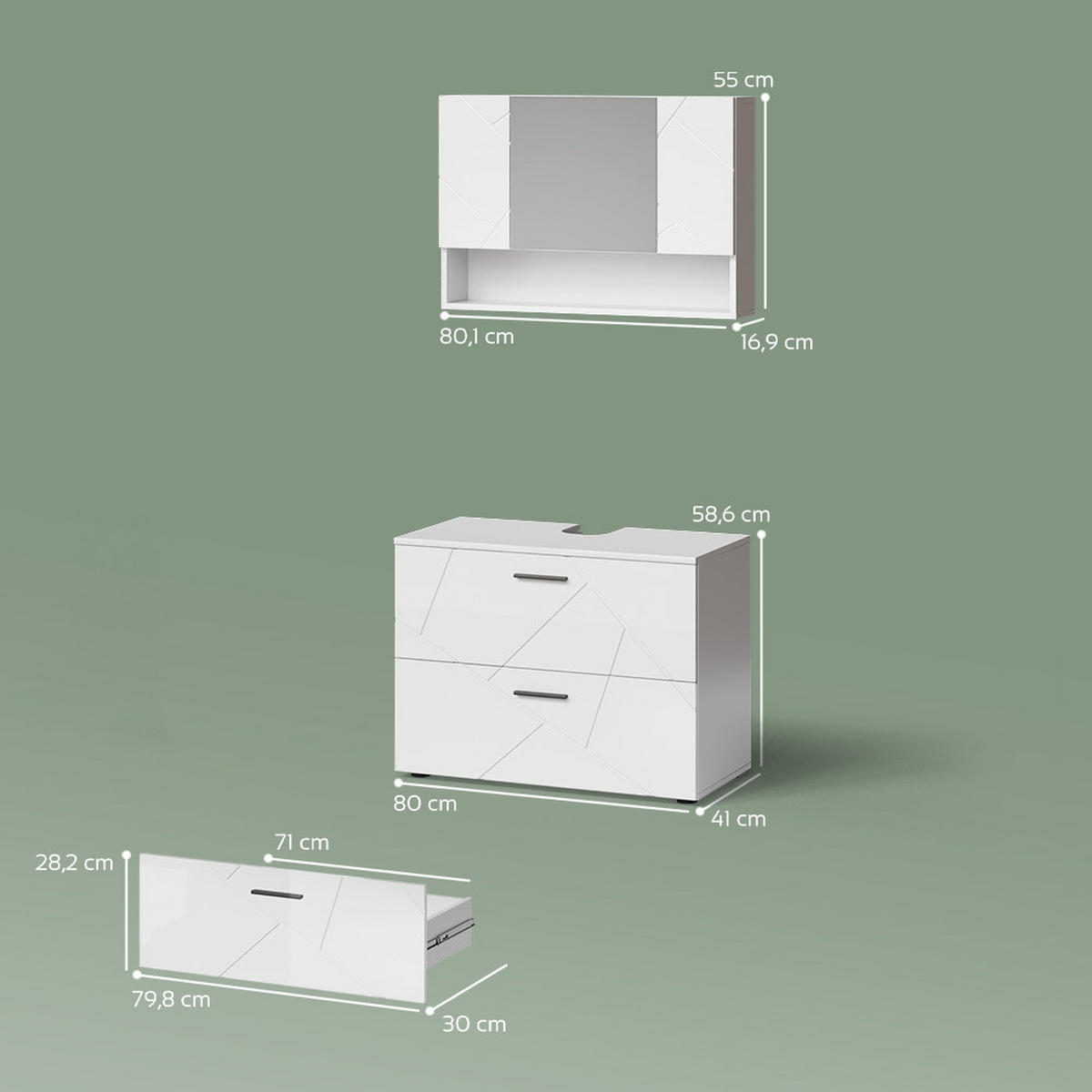 BADMÖBEL-SET Ronco Anthrazit gepunktet 2 Teile, Unterschrank 80 cm - Honigeiche/Anthrazit, Holzwerkstoff (80/58/41cm) - Livinity®