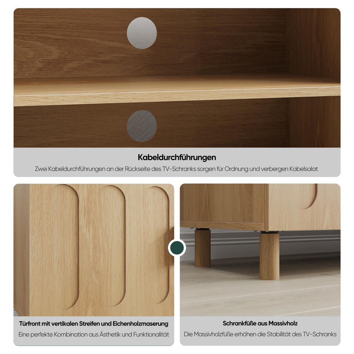 TV-LOWBOARD eiche-optik & bogen-design - Eichefarben, Holzwerkstoff (140/46/40cm) - Urban Meuble