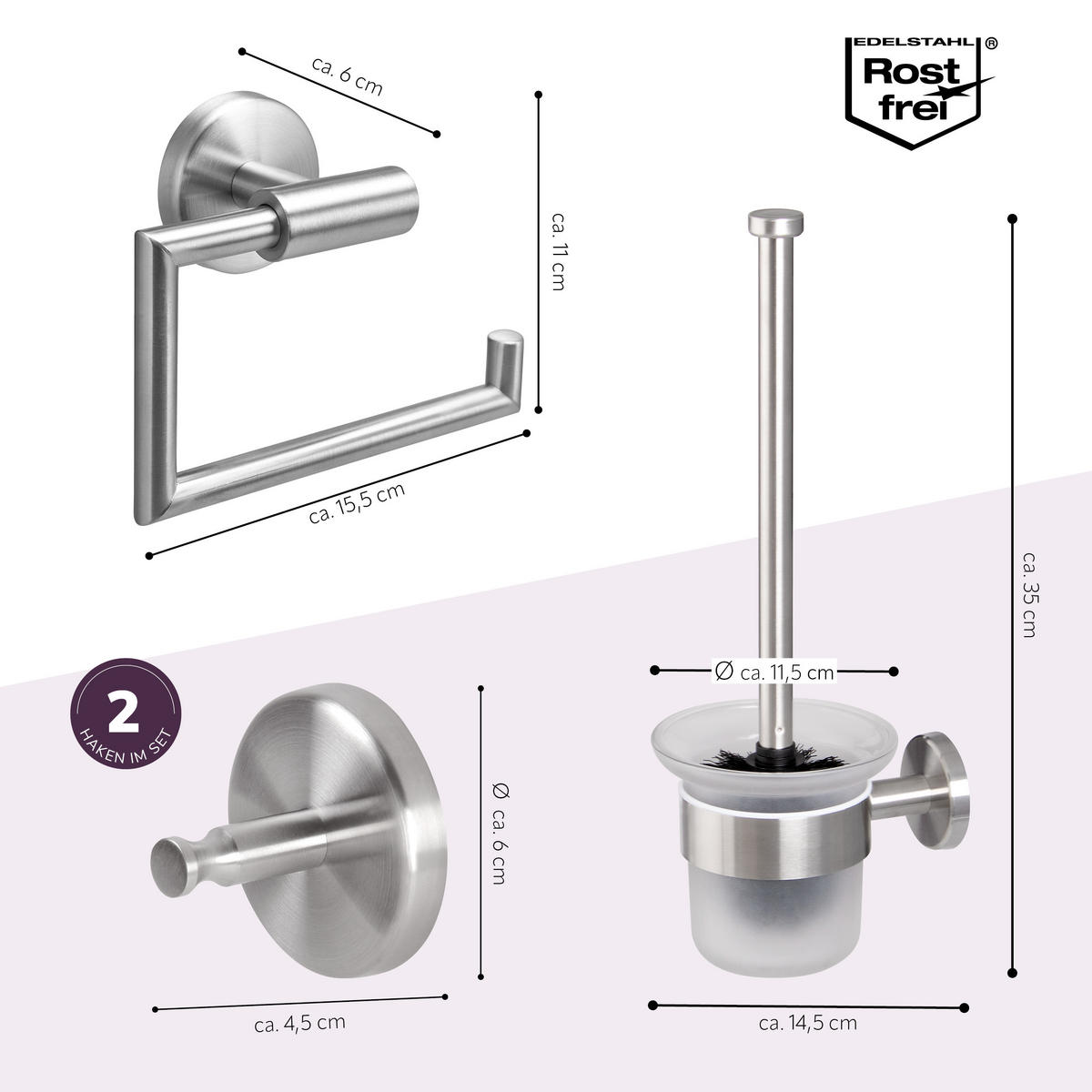 BADEZIMMER-ZUBEHÖR-SET PIAZZA 3tlg, Edelstahl, matt - Silberfarben, Metall (14.5/35/11.5cm) - bremermann