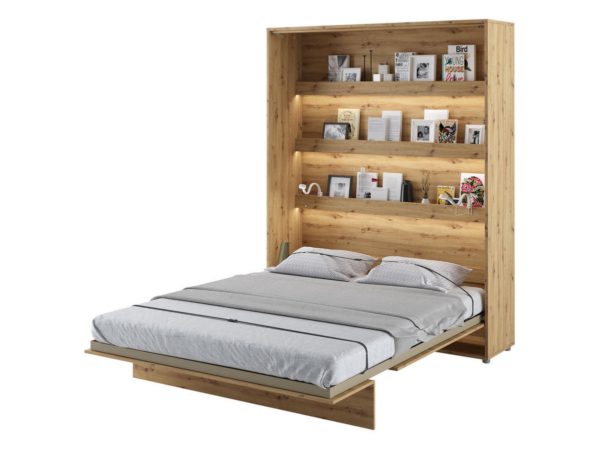 SCHRANKBETT Bed-Concept BC-12 160x200 mit zwei LED-Lampe - Eiche Artisan/Grau, Holz/Holzwerkstoff (160/200cm) - MIRJAN24