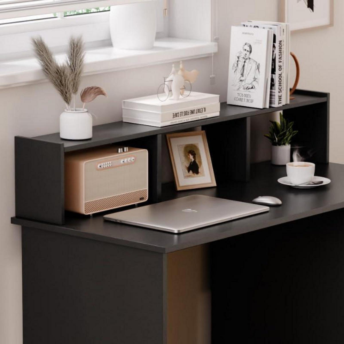 SCHREIBTISCH mit Schubladen und Regal 105 x 48 x 94 cm Schwarz - Schwarz, Holzwerkstoff (48/105/94cm)