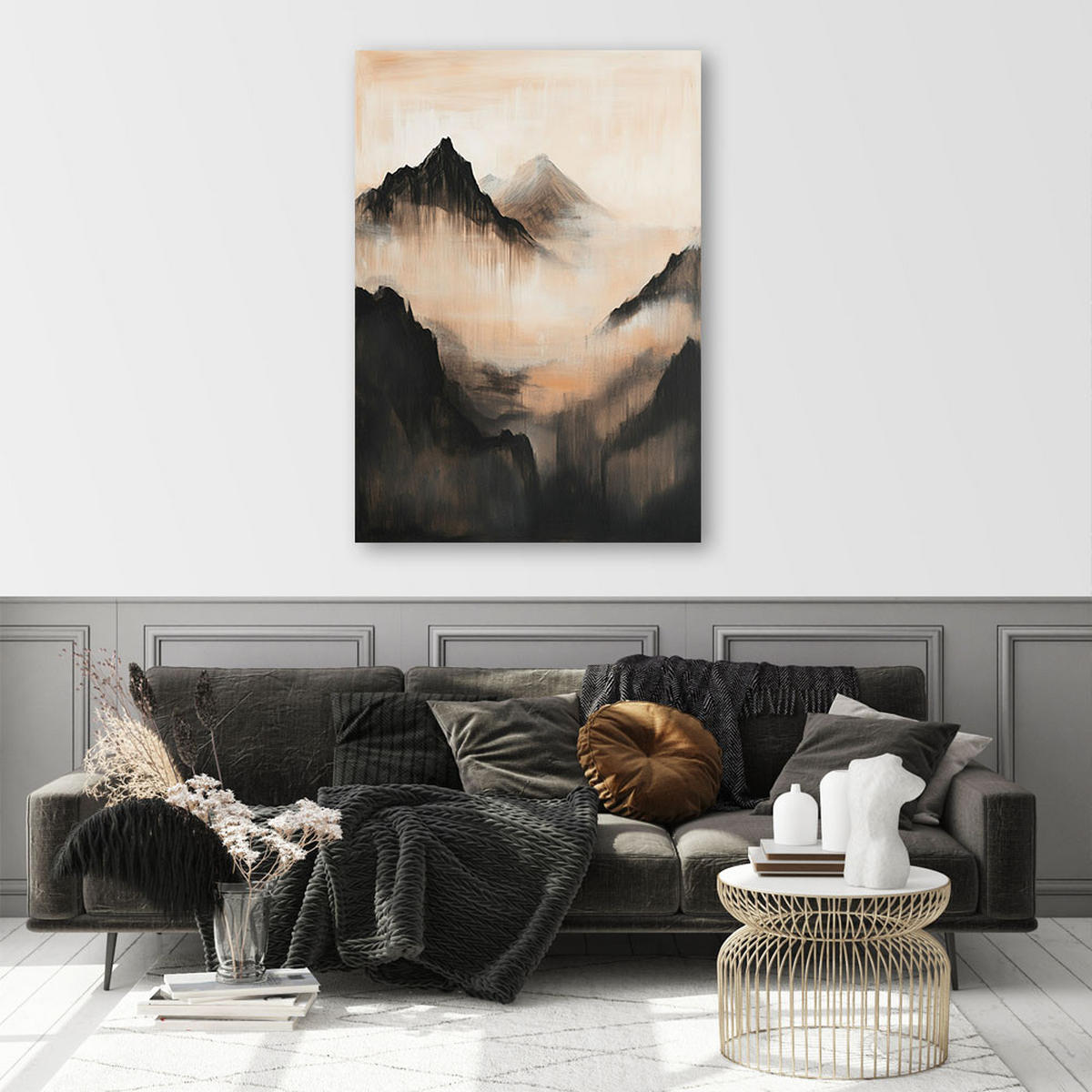 LEINWANDBILD Berge abstrakte Landschaft - Beige, Textil (60/90cm) - Feeby