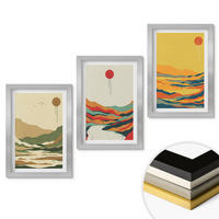 WANDBILDER 3er Set - 20x30 cm Silberner Rahmen - Farbenfrohe Muster der Japandi-Flussberge - Silberfarben, Kunststoff (20/30cm) - ArtPrintCave