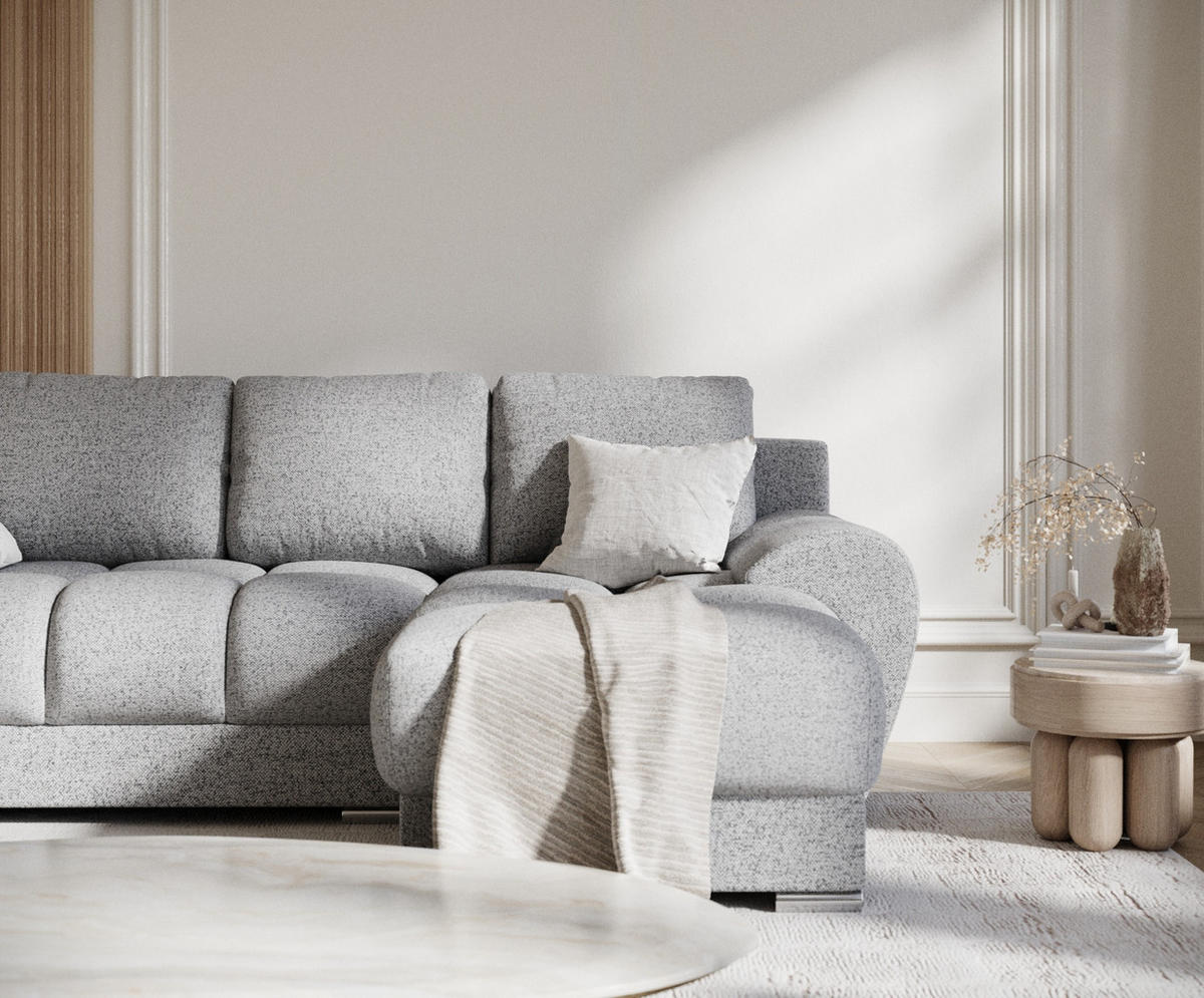 ECKSOFA MIT SCHLAFFUNKTION Peebles Grau Webstoff - Chromfarben/Grau, Holz/Holzwerkstoff (256/175cm) - Maison de Reve
