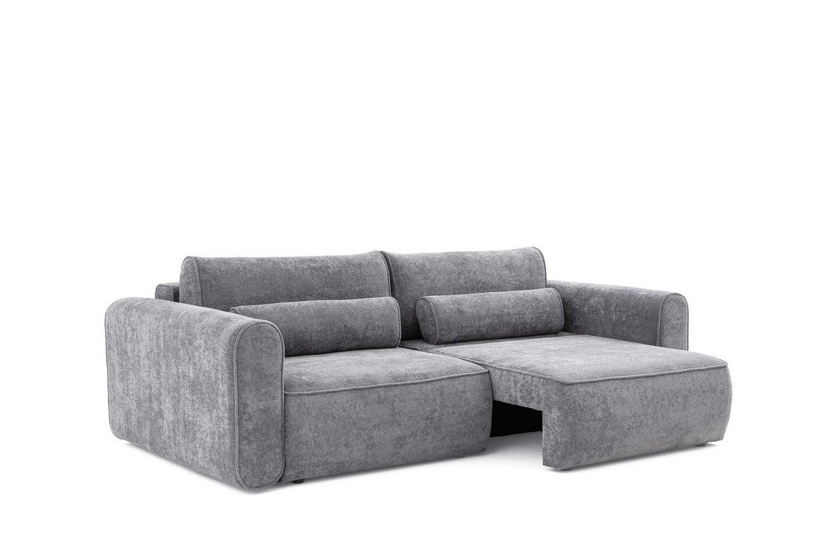 ECKSOFA MOTION mit Schlaffunktion 130x200 Webstoff Dunkelgrau - Dunkelgrau/Schwarz, Holz/Textil (250/120cm) - Muffo