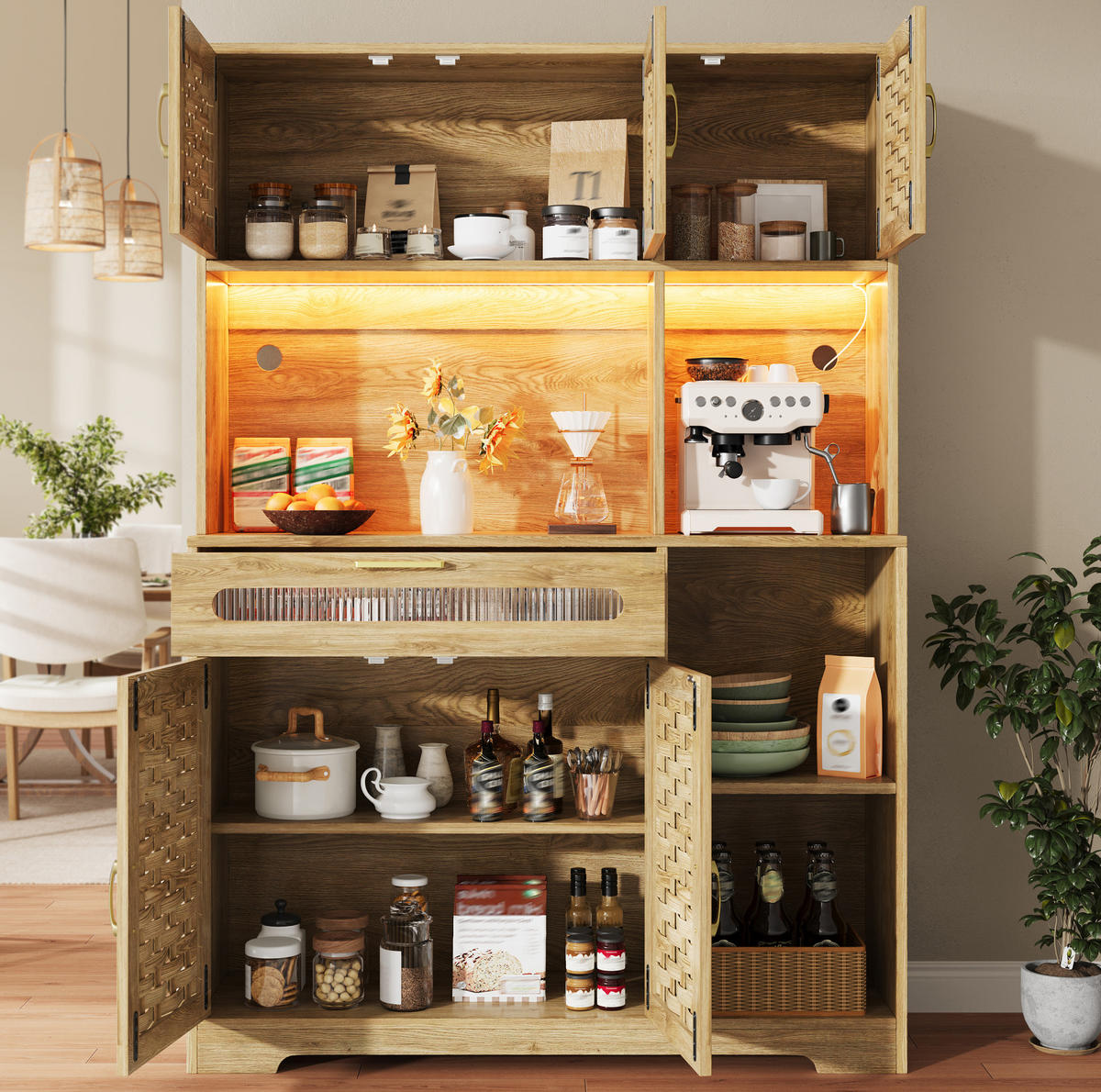 HOCHSCHRANK mit LED 120 x 40 x 180 cm MDF Glas Natural - Braun, Glas (40/180/120cm) - Meubliv