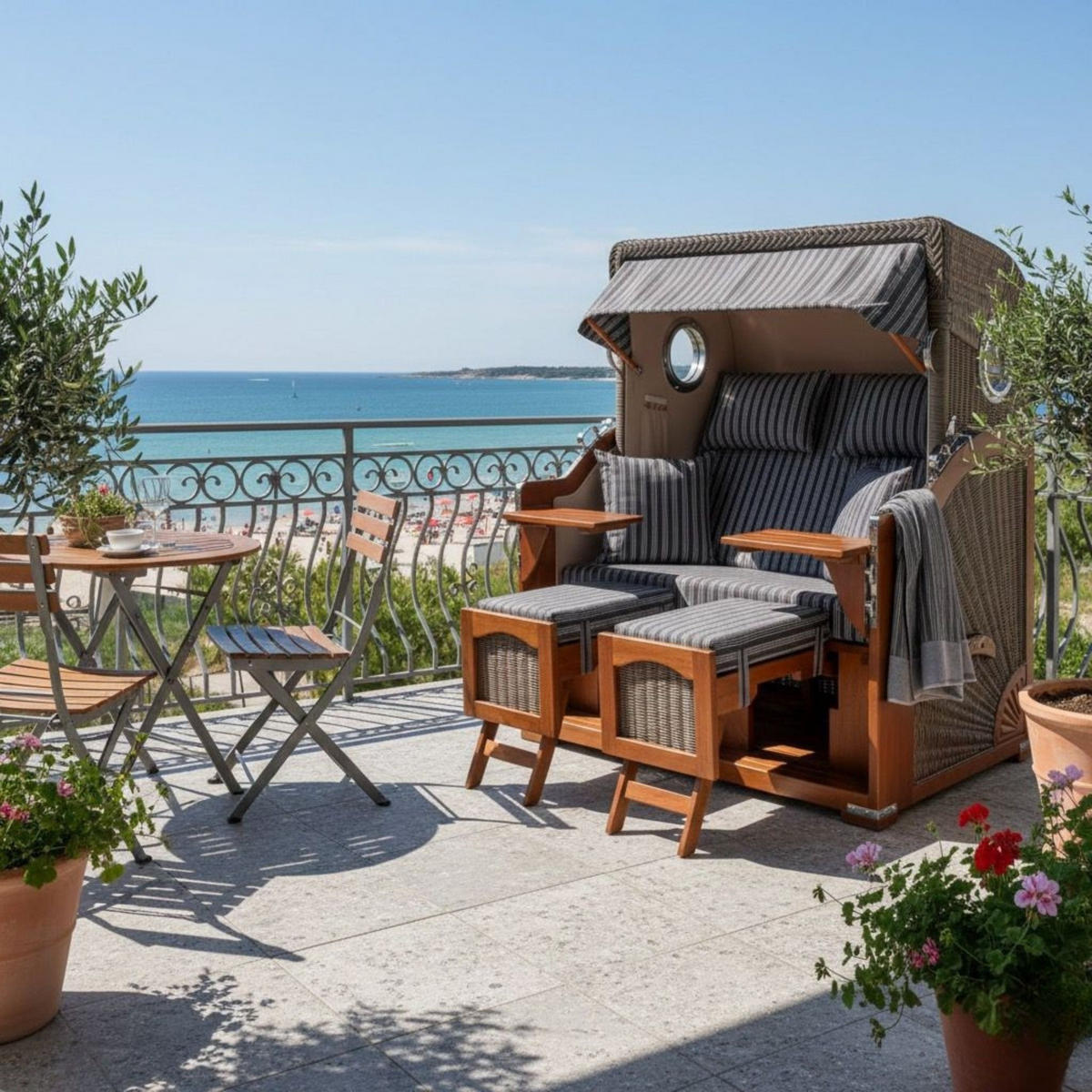 STRANDKORB XXL Düne Grande 2,5 Sitzer - Anthrazit/Braun, Metall (142/170/95cm) - Mr. Deko