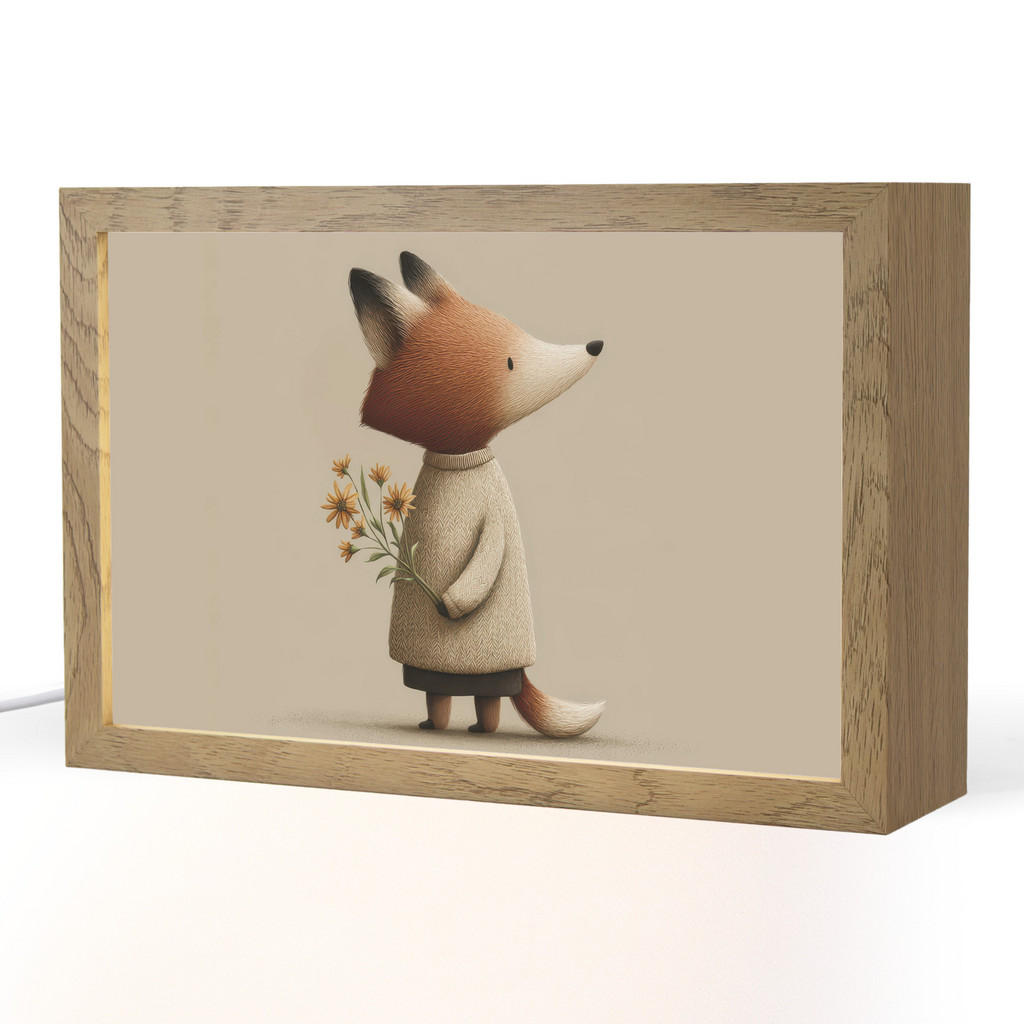 OnlyWow NOČNÍ LAMPIČKA Liška - Žluté květy - Minimalistický 30x20 cm