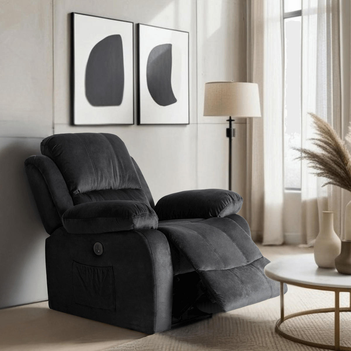 RELAXSESSEL ARON fürs Wohnzimmer Schwarz - Schwarz, Holz/Textil (53/101/88cm) - makarowski meble