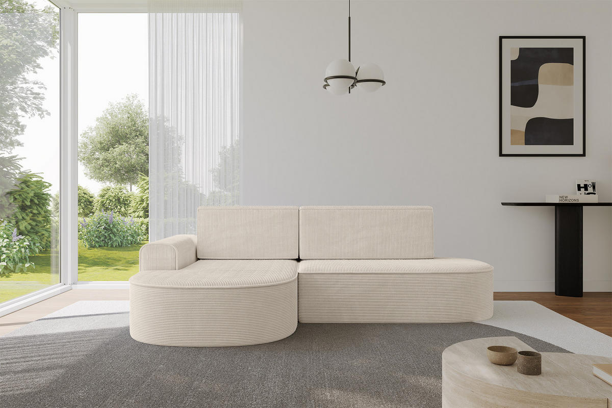 ECKSOFA mit Schlaffunktion und Bettkasten Ottomane Links MARI-L1-S - 283x167x85 cm Beige Cord - Cognac/Schwarz, Holzwerkstoff/Kunststoff (283/167cm) - ALTDECOR