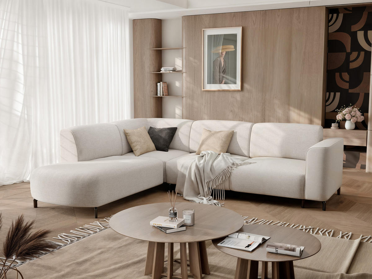 ECKSOFA TORIN Chenille-Stoff in Creme - Creme, Holzwerkstoff/Kunststoff (277/218cm) - Idohome