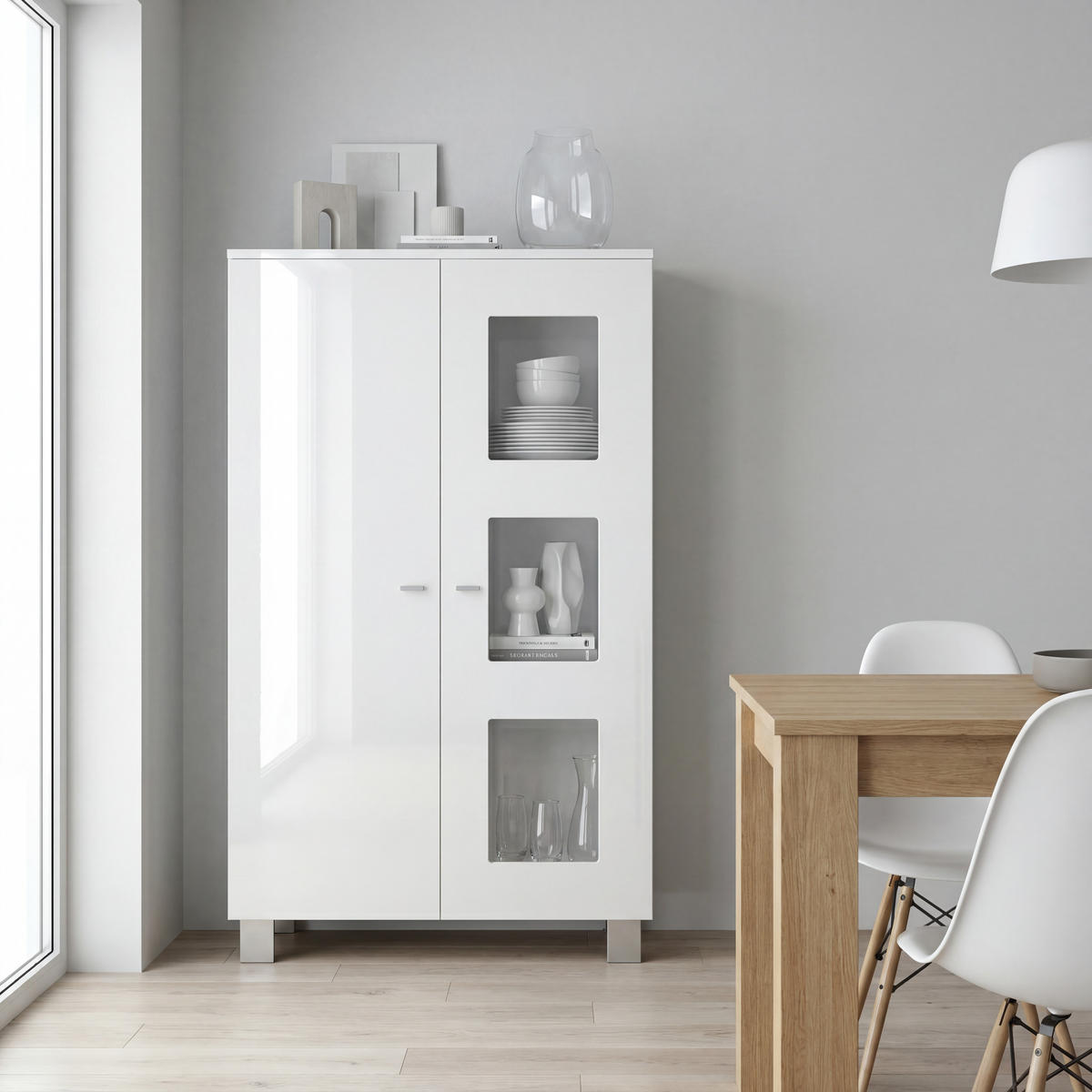 VITRINE Denjo Tür in Weiß Hochglanz - Weiß Hochglanz, Holzwerkstoff (71/129/35cm) - Vladon