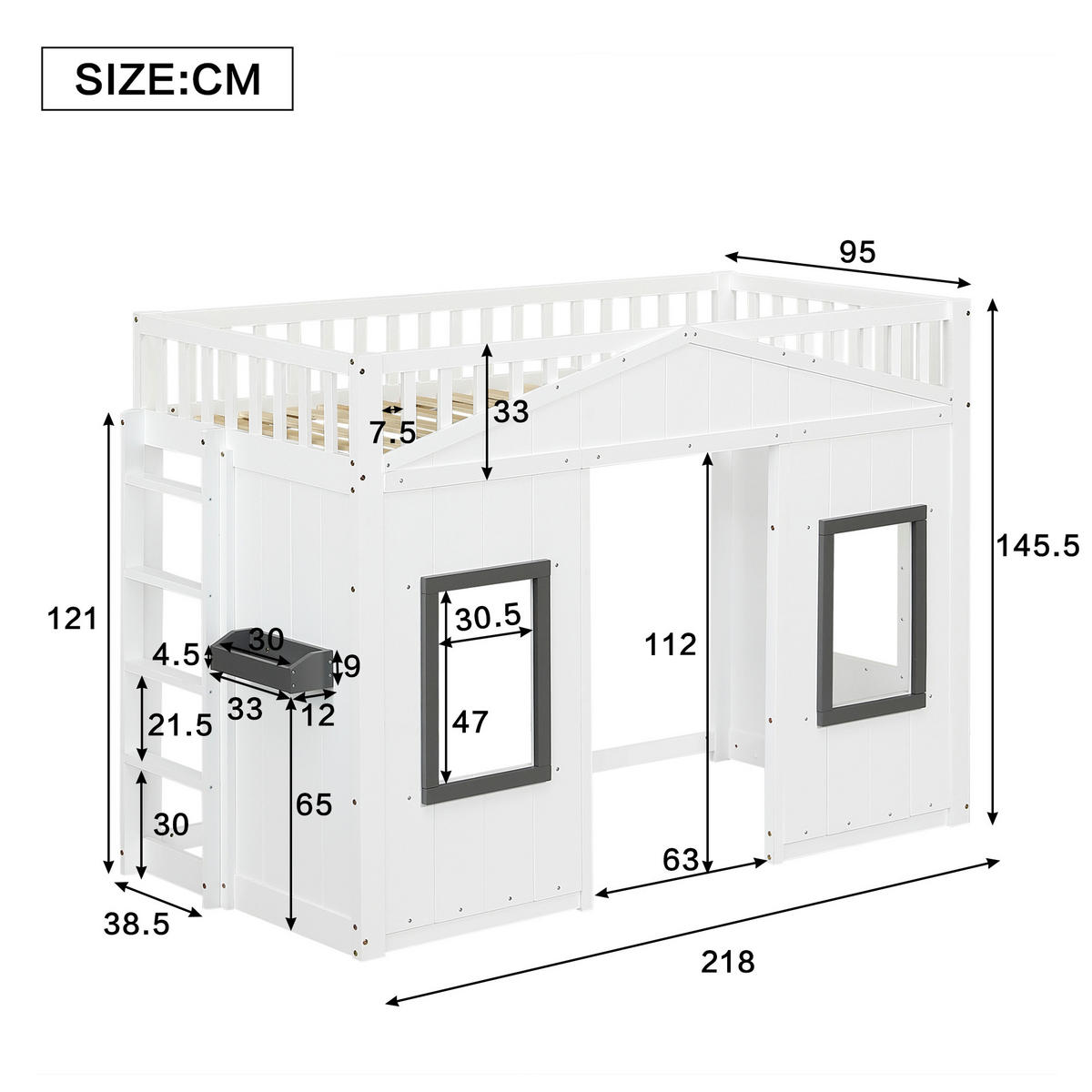 ETAGENBETT 90/200 cm Weiß mit Treppe und Fallschutz aus Kiefer+MDF - Weiß, Holzwerkstoff (90/200cm) - OKWISH