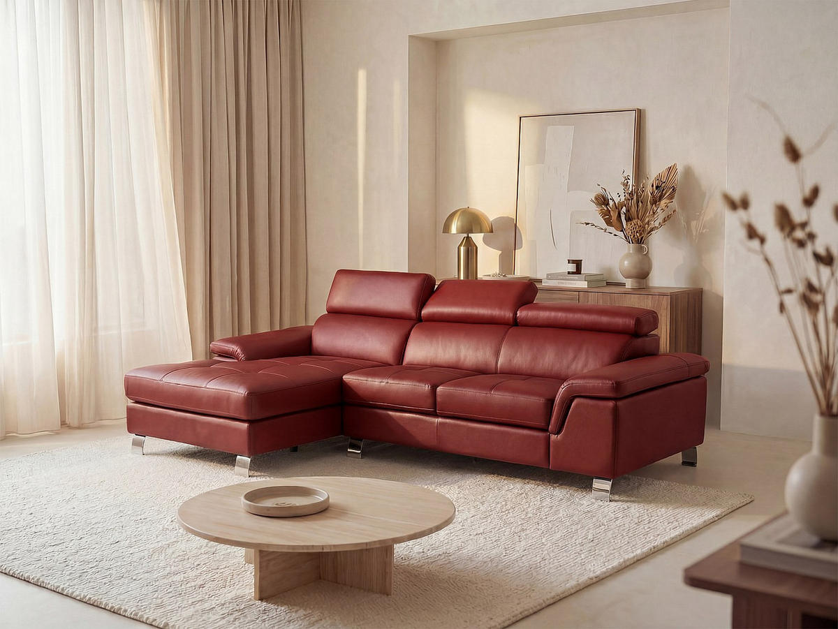 SOFA - 4 Personen - leder - rot Mishima - Rot, Leder/Metall (260/79/167cm) - Vente-Unique