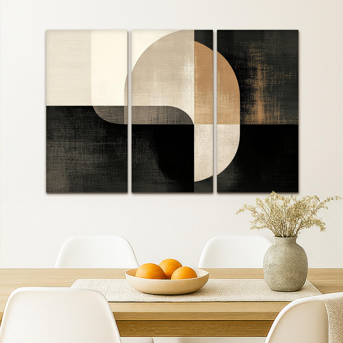 LEINWANDBILD 3er Set Formen - Abstrakt - Gold 90x60 cm - Schwarz, Textil (90/60cm) - MuchoWow
