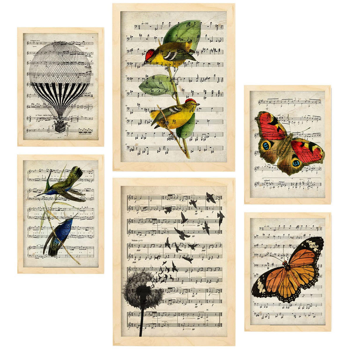 POSTER Set Mit 6 Musik Größe A3 & A4 Rahmen aus hellem Holz - Beige, Papier (29.7/1cm) - Nacnic
