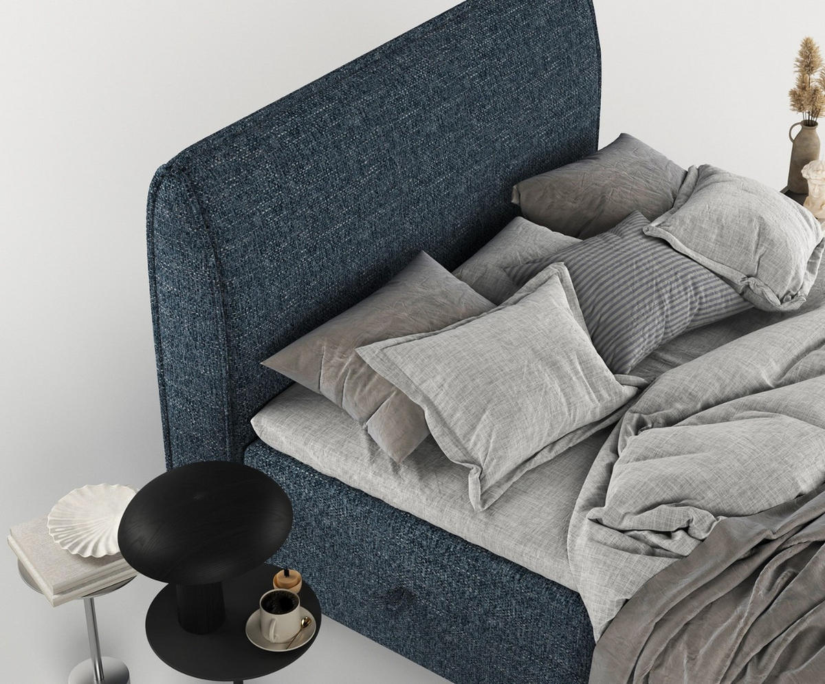 BOXBETT Lunaro 200/200 cm Marineblau im Modesto Stoff - Schwarz/Dunkelblau, Holz/Holzwerkstoff (200/200cm) - AltaBeds