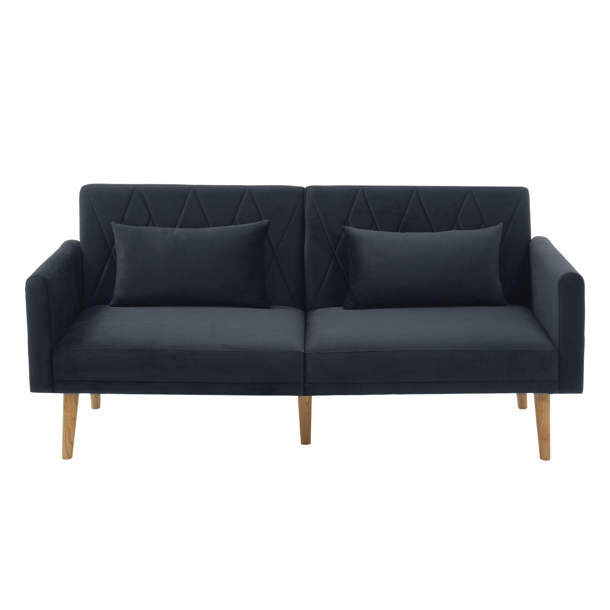 SCHLAFSOFA mit Schlaffunktion und verstellbaren Armlehnen Samt Schwarz 180/75/82 cm - Schwarz, Textil (180/82/75cm) - OKWISH