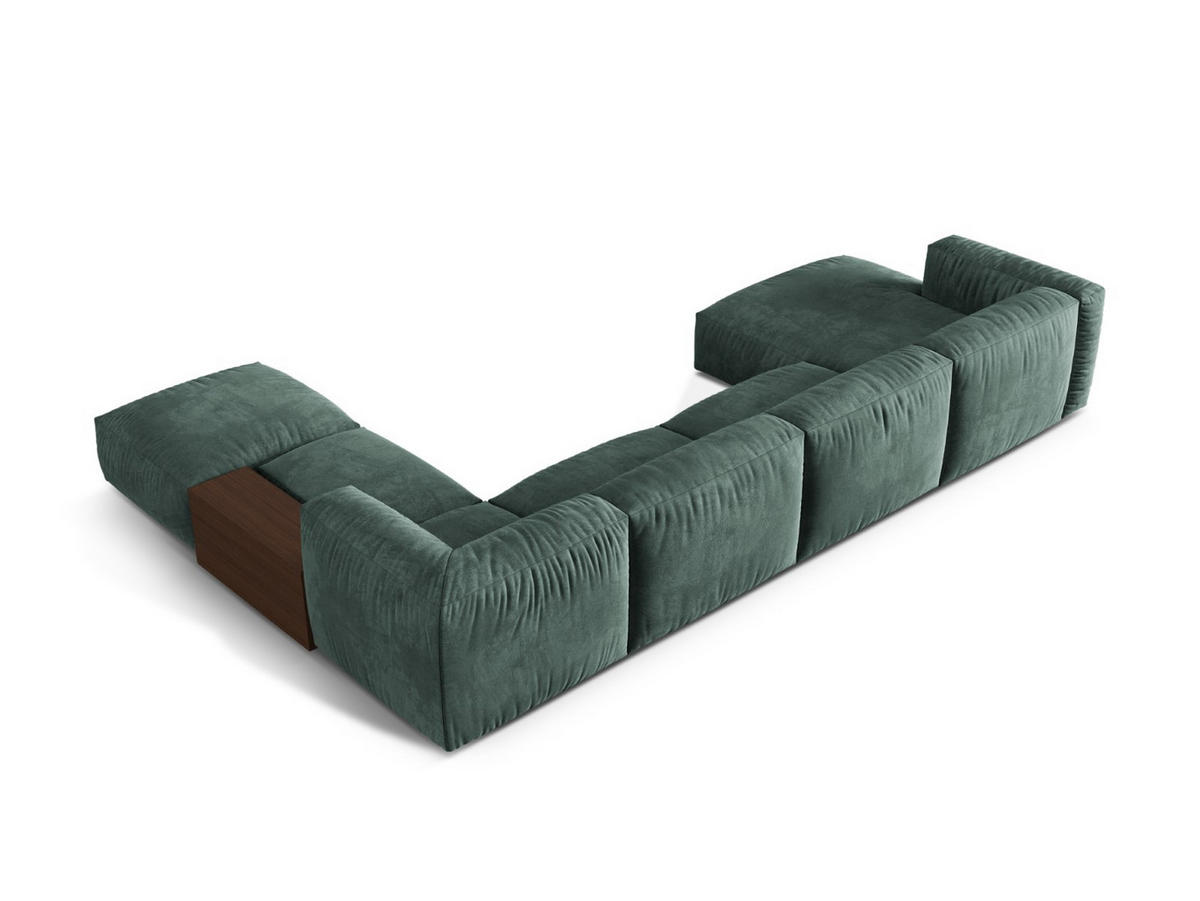 PANORAMASOFA modular rechts Martina aus Samt petrol 5 Sitzplätze - Salbeigrün, Textil (280/75/406cm) - Micadoni