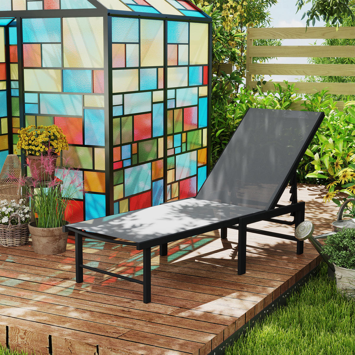 SONNENLIEGE Verstellbare Gartenliege mit 5-fach verstellbarer Rückenlehne und Stahlrahmen 166 x 60 x 84 cm ,Grau - Grau, Metall (60/84/166cm) - Vallsero