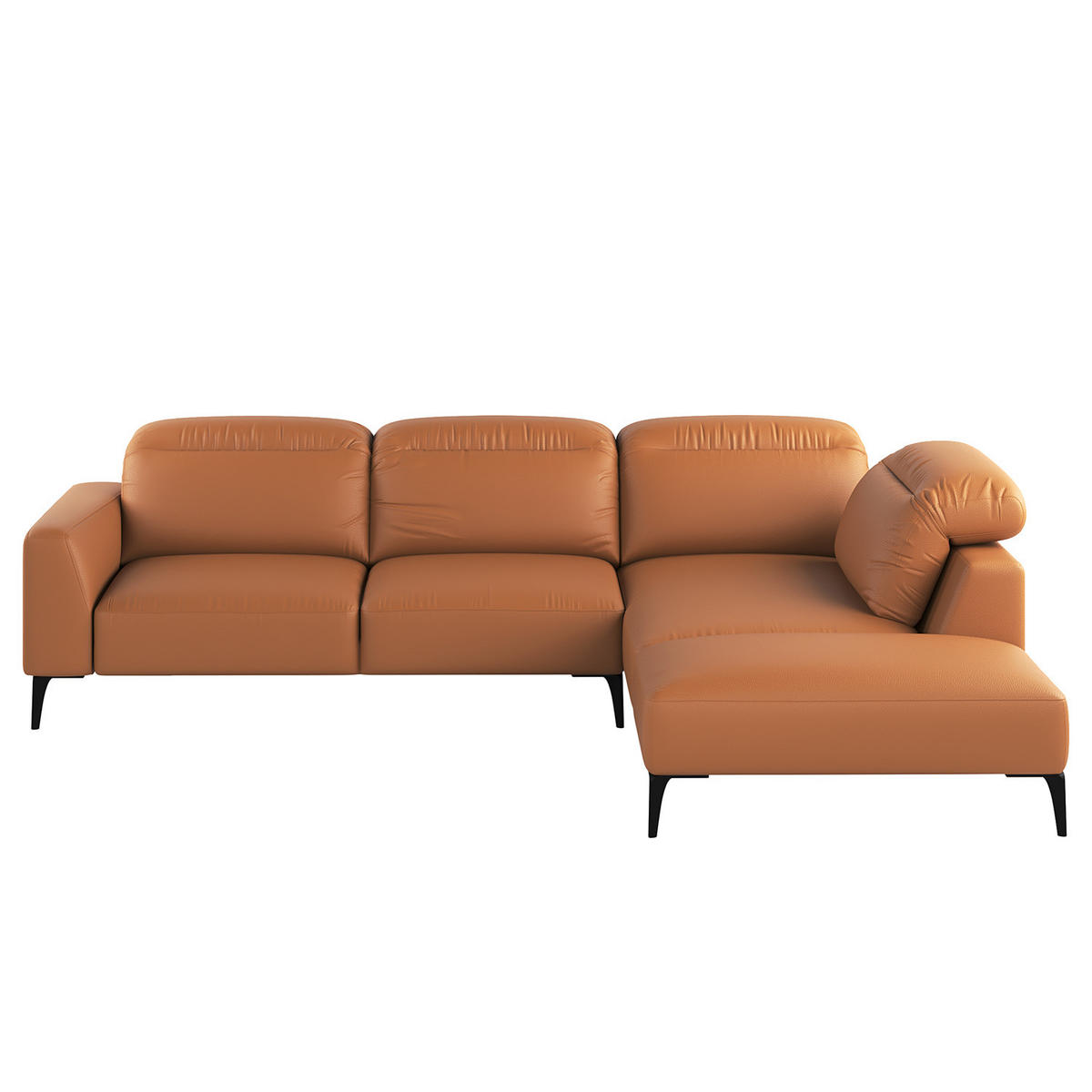 ECKSOFA mit Ottomane - Cognac/Schwarz, Leder/Metall (263/238cm) - home24