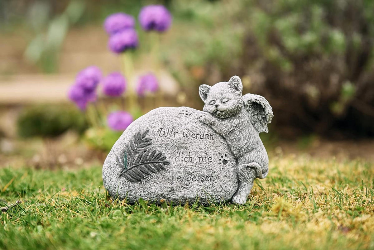 STEINFIGUR Grabschmuck Katze Wir Werden Dich nie vergessen frostfest - Grau, Stein (15/8/18cm) - stoneandstyle