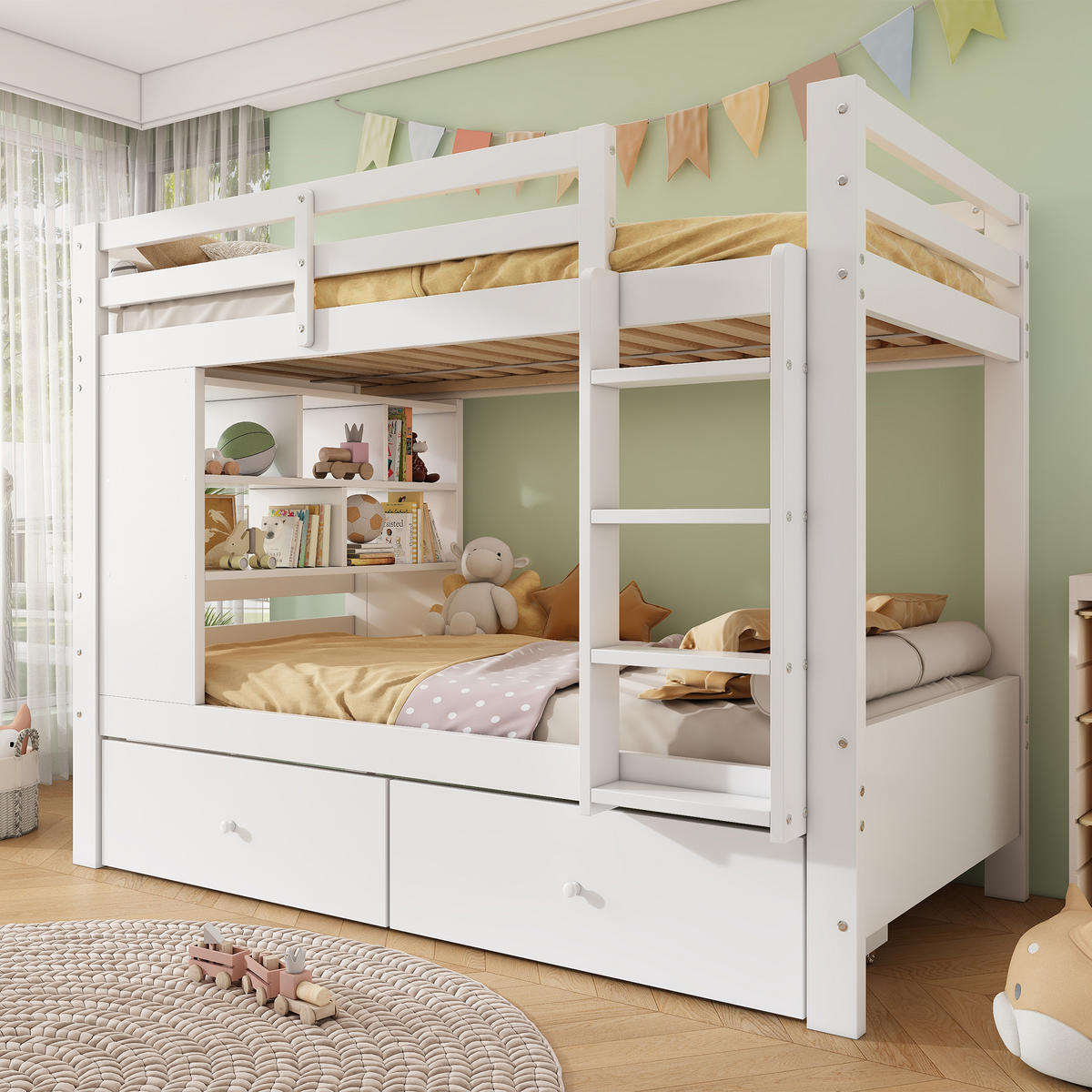 ETAGENBETT 90/200 cm in Weiß mit Schubladen und Regal - Weiß, Holz/Holzwerkstoff (90/200cm) - CHICFURN