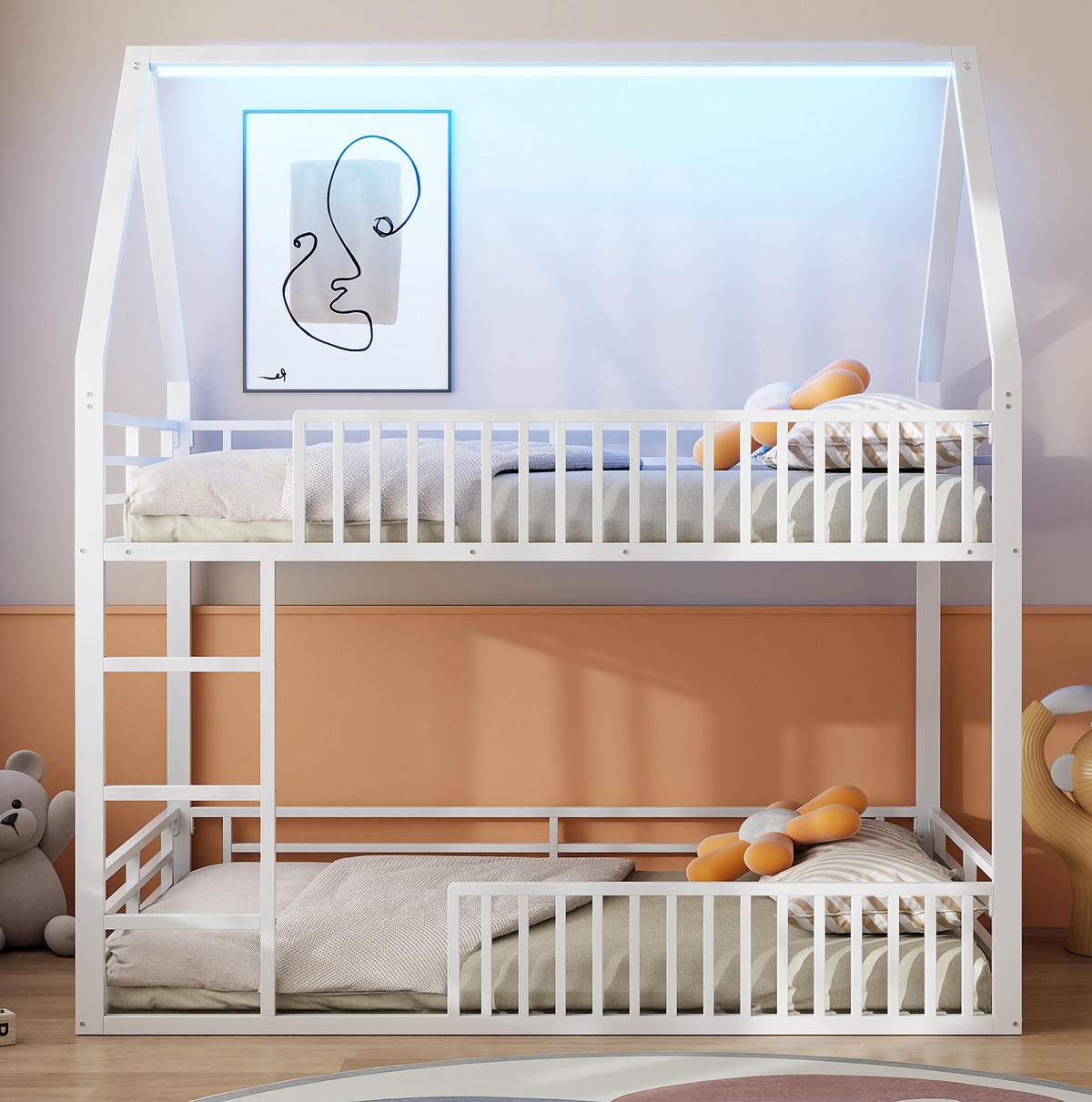ETAGENBETT in Hausform mit LED-Licht 140x200 cm Metall Weiß - Weiß, Metall (140/200cm) - Beauniv