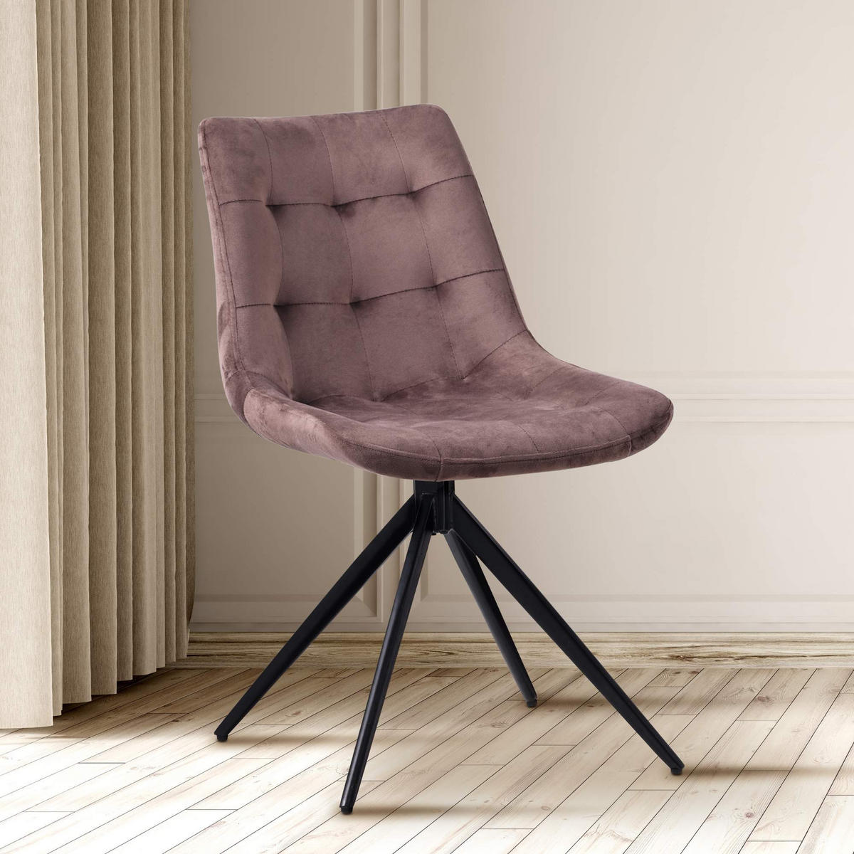 DREHSTUHL Samt braun - Schwarz/Braun, Textil/Metall (48/82/56cm) - CLP