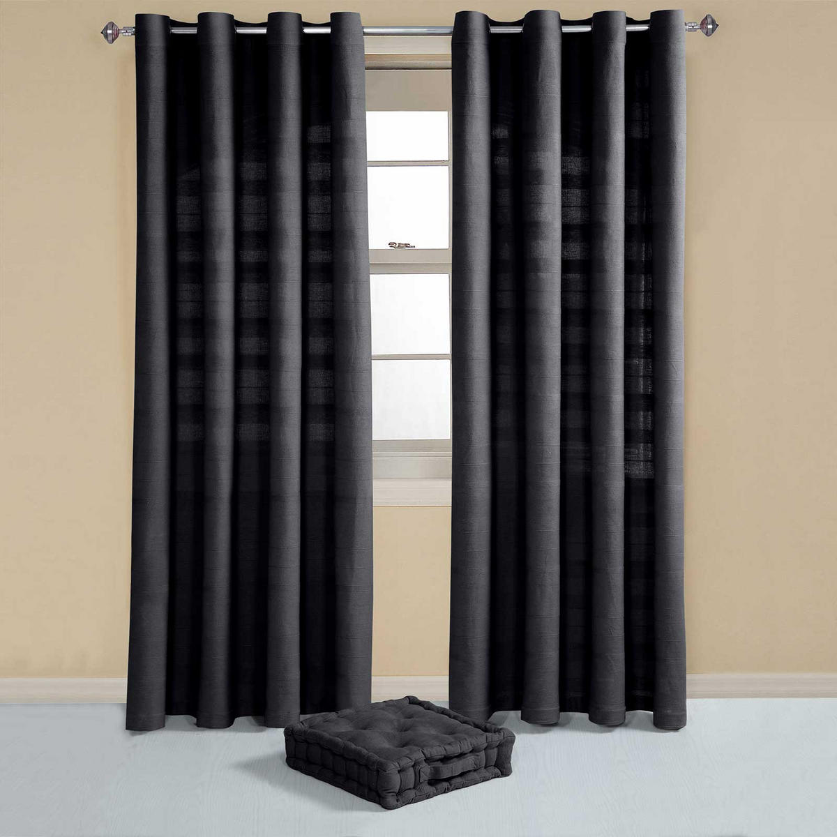 ÖSENVORHANG Rajput blickdicht 2er-Set, 137/137 cm - Schwarz, Textil (137/137cm) - Homescapes