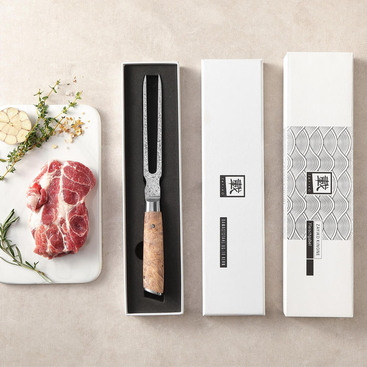 TRANCHIERGABEL 18 cm - Birkefarben, Holz/Metall (32cm) - Zayiko