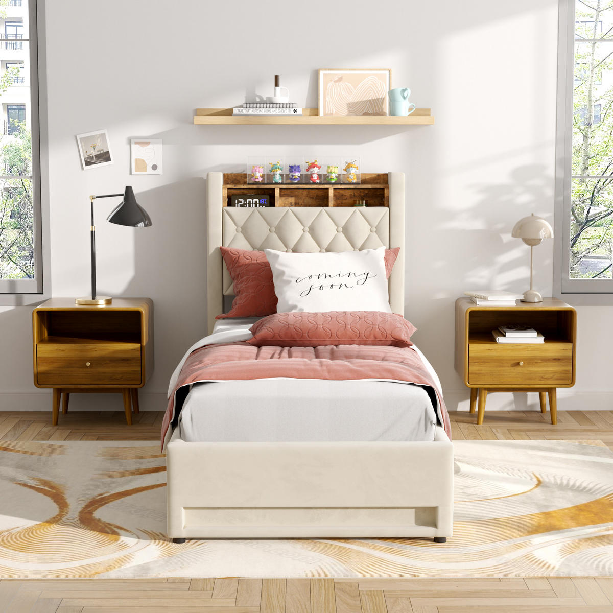 POLSTERBETT 90/190 cm Beige mit LED-Lichtleiste und USB-Anschlüssen - Beige, Holzwerkstoff (90/190cm) - OKWISH