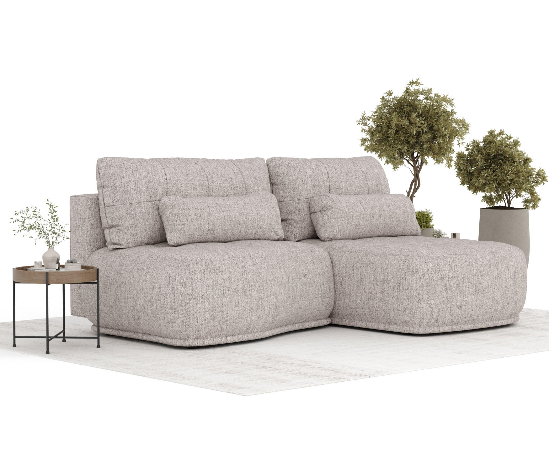 ECKSOFA MIT SCHLAFFUNKTION Batu Hellbraun Webstoff - Hellbraun/Schwarz, Holz/Holzwerkstoff (223/158cm) - Maison de Reve