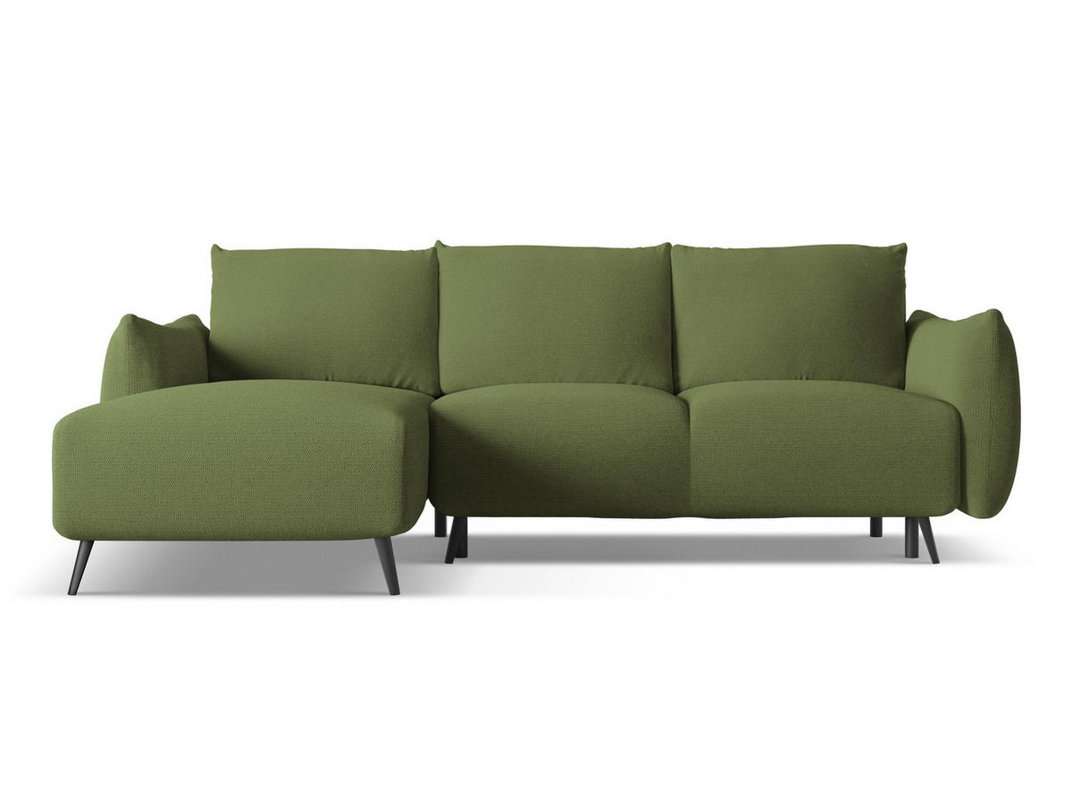 ECKSOFA mit Schlaffunktion Chenille Stoff Grün - Dunkelgrün/Schwarz, Textil/Metall (162/242cm) - Makamii