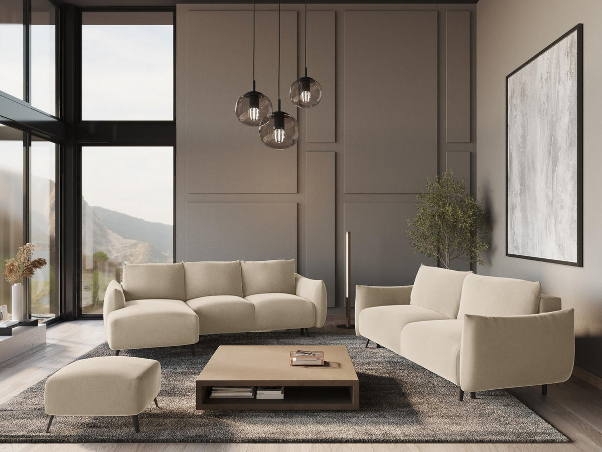 ECKSOFA mit Schlaffunktion Samt Stoff Beige - Beige/Creme, Textil/Metall (162/242cm) - Makamii