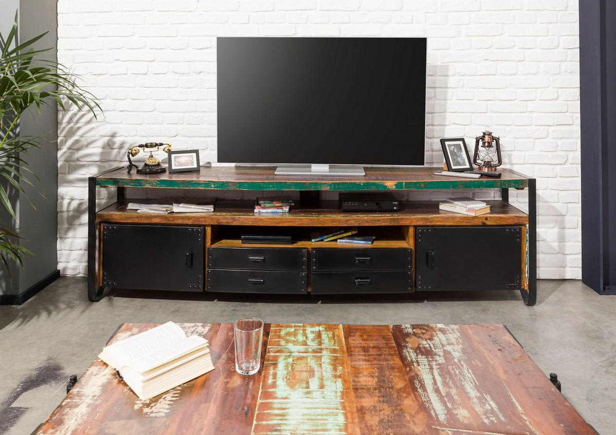 TV-BOARD Altholz 238x43x70 mehrfarbig lackiert INDUSTRIAL #107 - Multicolor, Holz (238/70/43cm) - Massivmoebel24