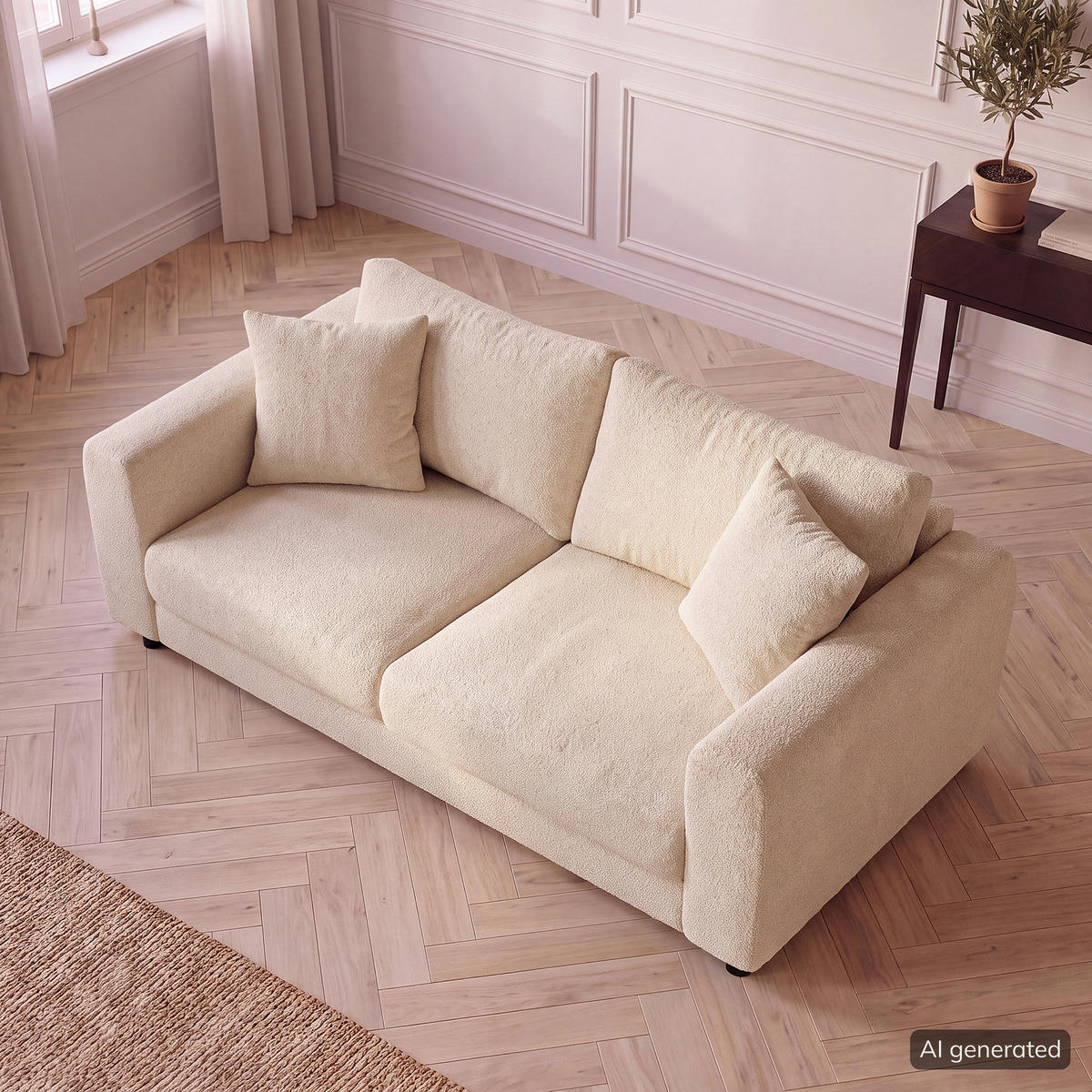2,5-SITZER SOFA - Beige/Schwarz, Holz/Kunststoff (182/79/106cm) - home24