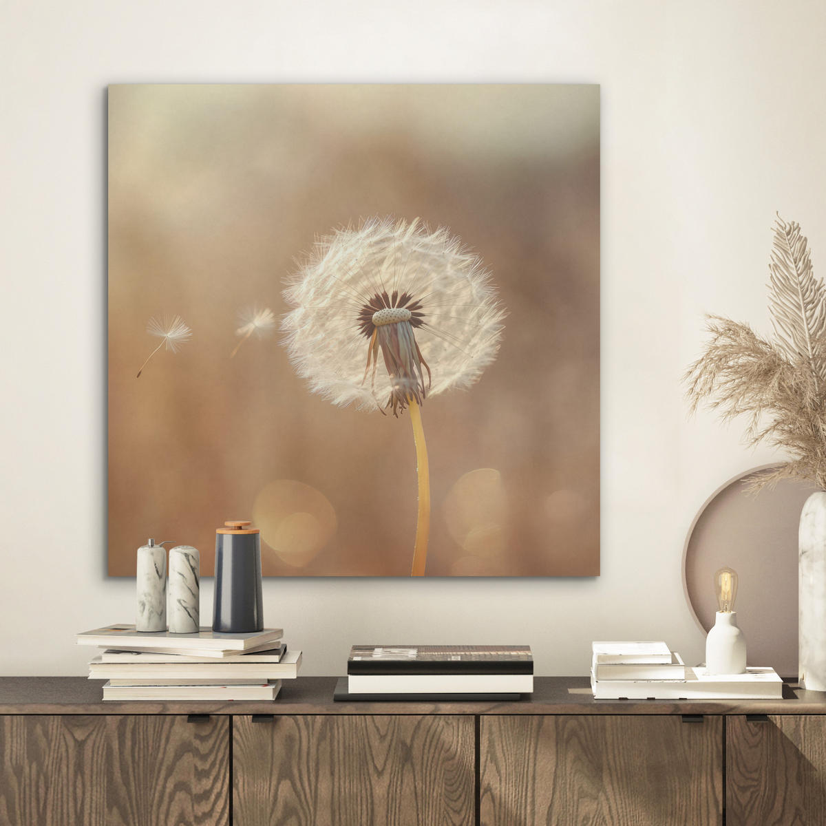 AKUSTIKBILD Löwenzahn - Beige - Natur - Blume Wandbilder 60x60 cm - Hellbraun, Kunststoff (60/60/0.9cm) - MuchoWow