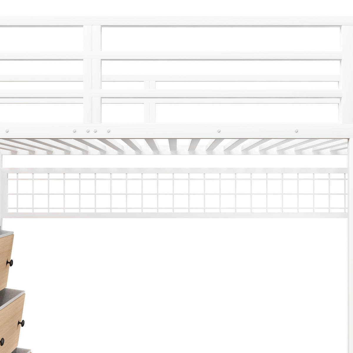 HOCHBETT 140/200 cm in Weiß mit 8 Schubladen, Regalen, Lochwand und LED aus MDF und Metall - Weiß, Holzwerkstoff/Metall - STILVORA