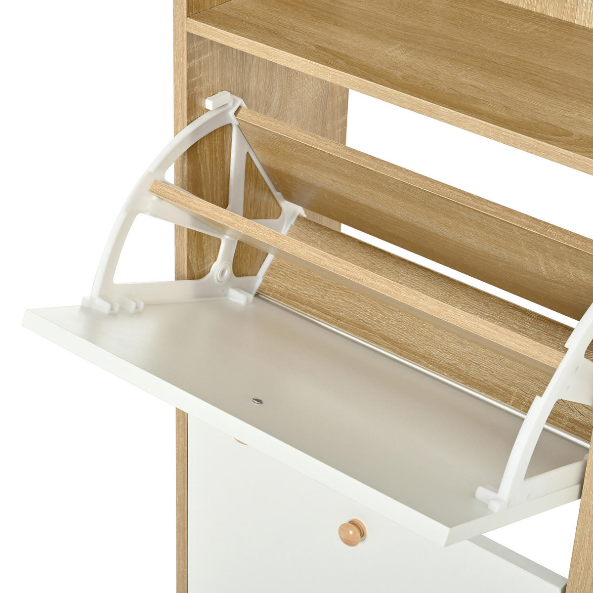 SCHUHSCHRANK 90/24/104,5 cm weiß/natur aus Spanplatte mit 4 Klappen - Naturfarben, Holzwerkstoff (90/104.5/24cm) - OKWISH