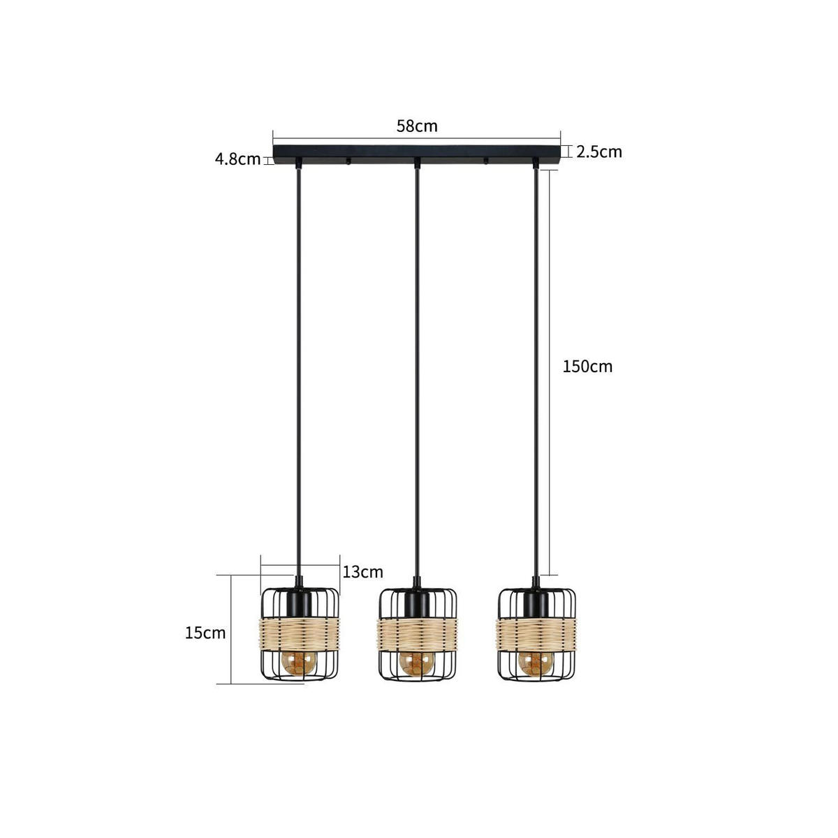 HÄNGELEUCHTE Blixu 15.0/175.0/58.0 cm - Schwarz, Metall (58/15/175cm) - ZMH