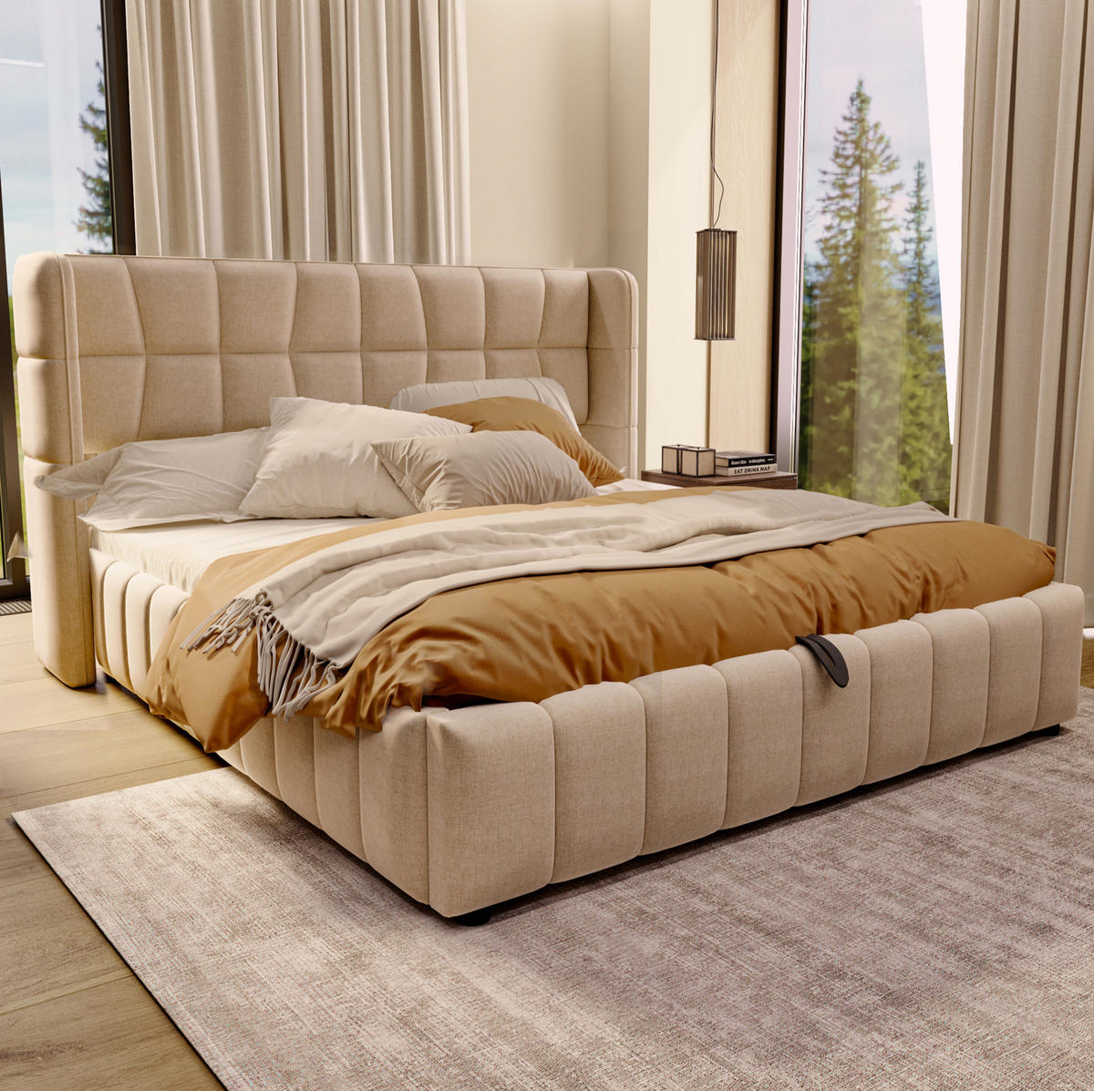 POLSTERBETT mit Stauraum und Lattenrost 180x200 cm Stoff Beige - Beige, Metall (180/200cm) - Meubliv