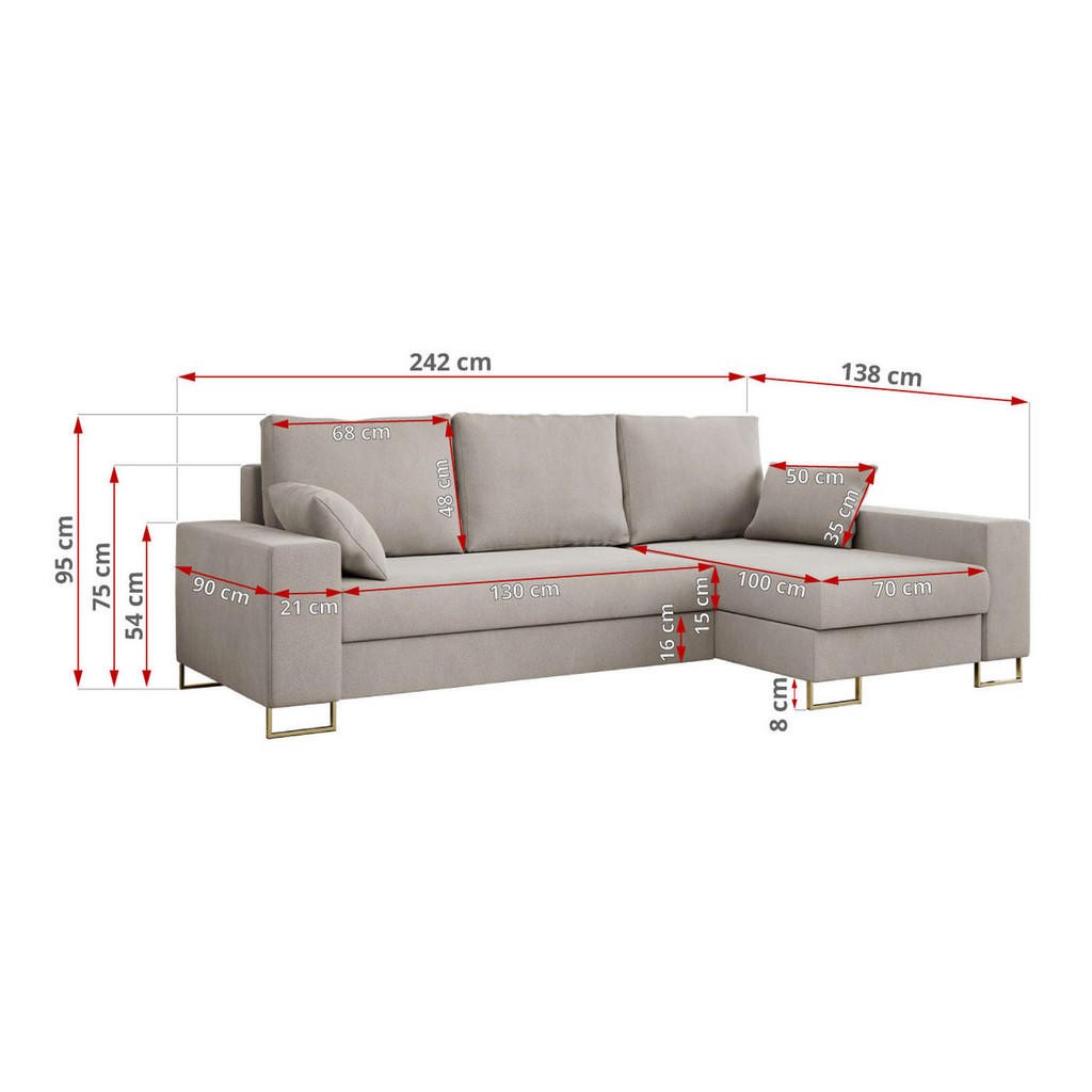 Thumbnail - MKS Ecksofa, Ecru, Textil, 3-Sitzer, L-Form,L-Form, 242x138 cm, Wohnzimmer, Sofas & Couches, Wohnlandschaften, Ecksofas