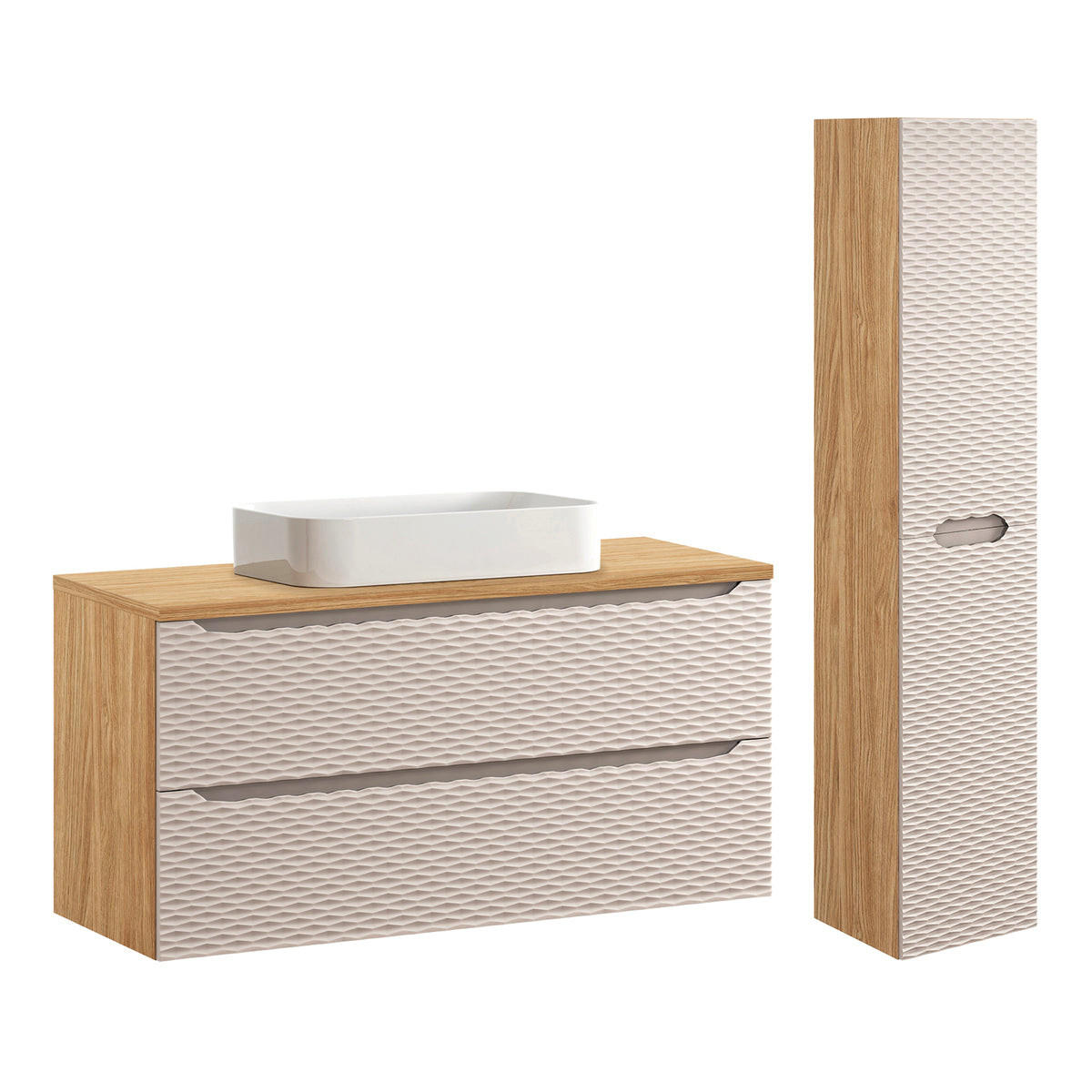BADMÖBEL 120cm Elora 2er-Set Beige und Holz - Beige, Holzwerkstoff (120/59/46cm) - Petits-meubles