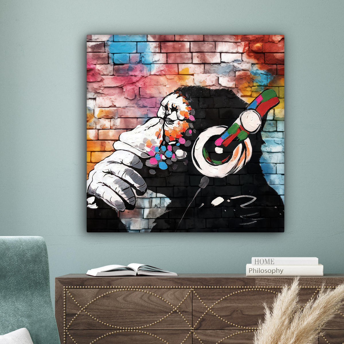 LEINWANDBILD Affe - Graffiti - Musik 90x90 cm - Multicolor, Textil (90/90cm) - MuchoWow