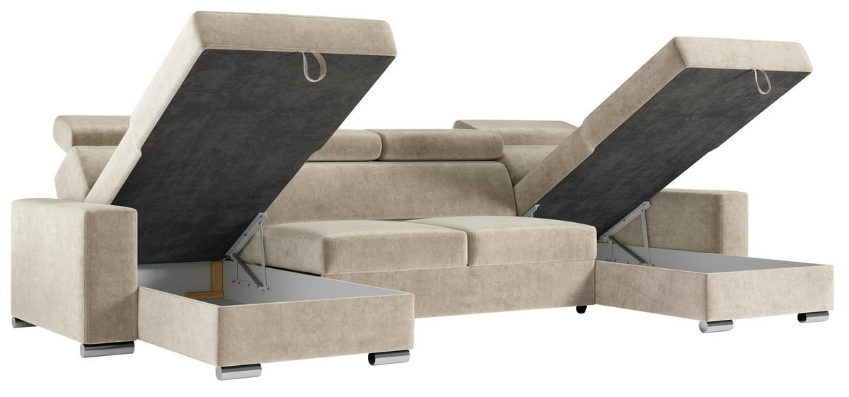 WOHNLANDSCHAFT FOX U Beige - Velvet - Beige/Silberfarben, Kunststoff/Textil (306/98/168cm) - MKS