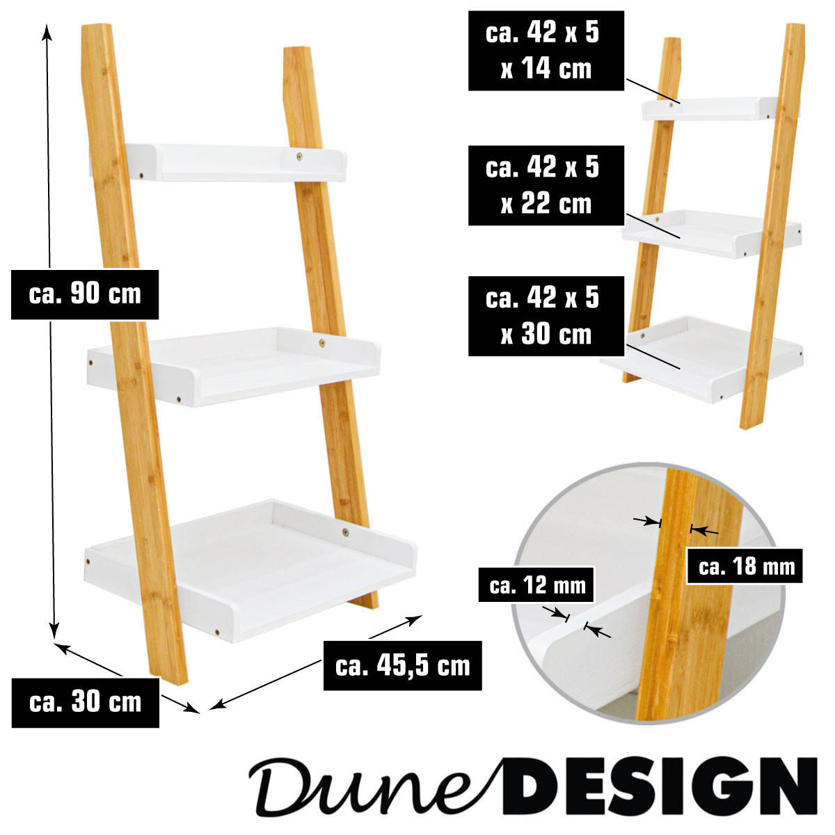 BADEZIMMER-REGAL 45x30x90 cm - Weiß, Holz (30/90/45cm) - Dunedesign