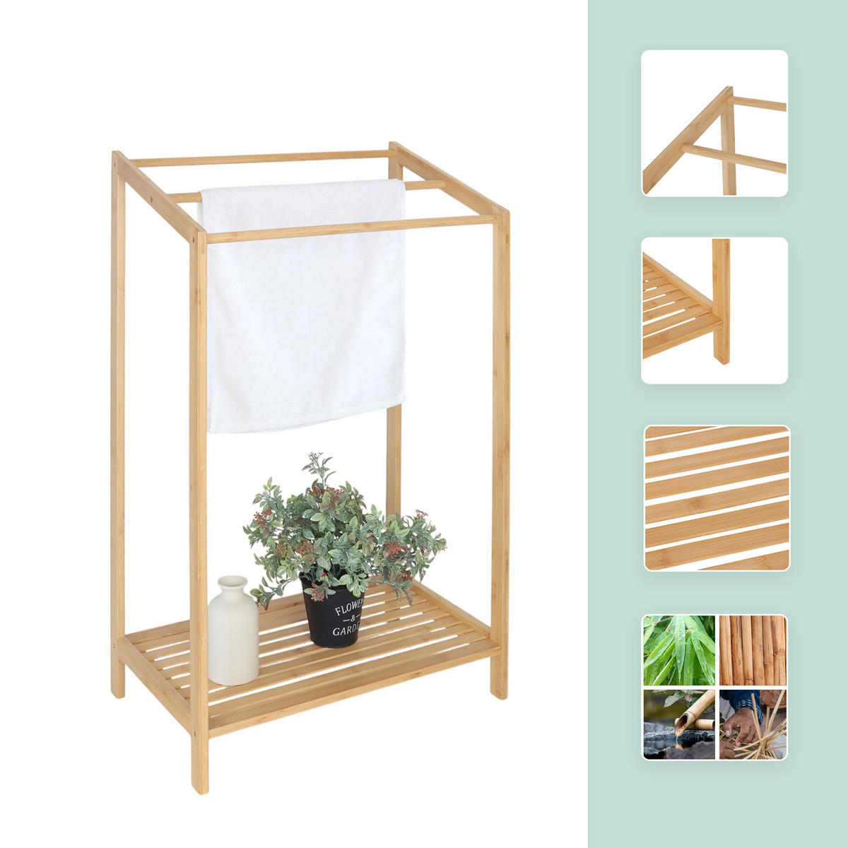 HANDTUCHSTÄNDER - Hellbraun, Holz (52.5/86/32cm) - Relaxdays