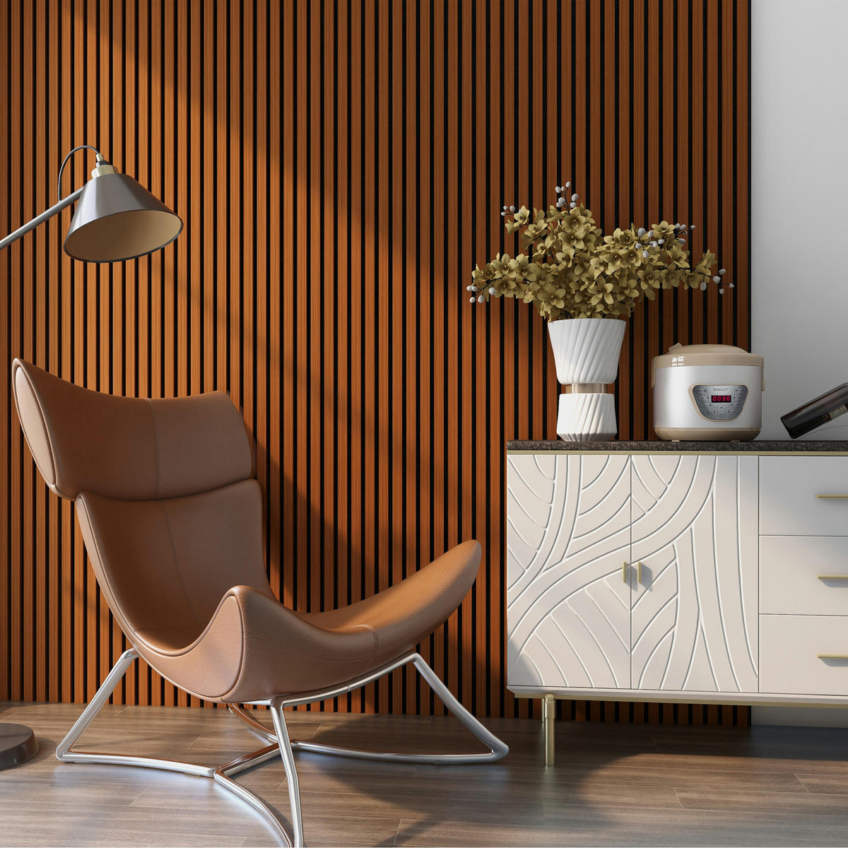 AKUSTICKÝ SET STĚNOVÝCH PANELŮ Vang 12 KS - teaková, kompozitní dřevo/plast (60/120/2.1cm) - NEU.HOLZ